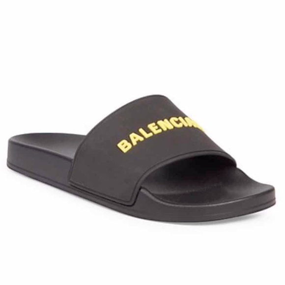 Balenciaga Mens Logo Rubber Pool Slides 41/8